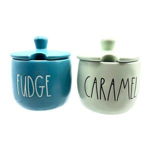 Rae Dunn Artisan Collection Fudge Caramel Lidded Ice Cream Sundae Topping Dishes
